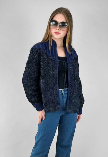 Graumann Vintage 70's Blue Suede Fabric Long Sleeve Jacket
