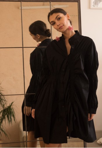 Comfortable Asymmetry with Elasticated design cotton blend shirt dress