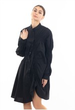 Comfortable Asymmetry with Elasticated design cotton blend shirt dress