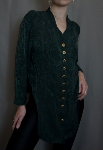 Green and black print blazer
