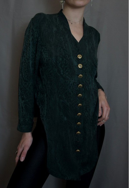Green and black print blazer